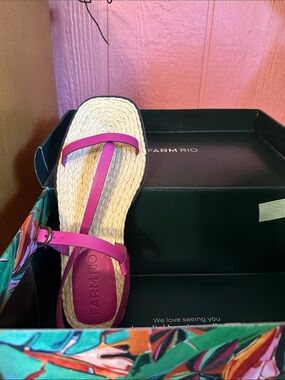 FARM Rio Magenta Braided-Straw Strap Sandals